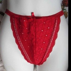 Love Affair 1X Floral Lace Bow Red Thong Panties Panty Underwear Romance Queen